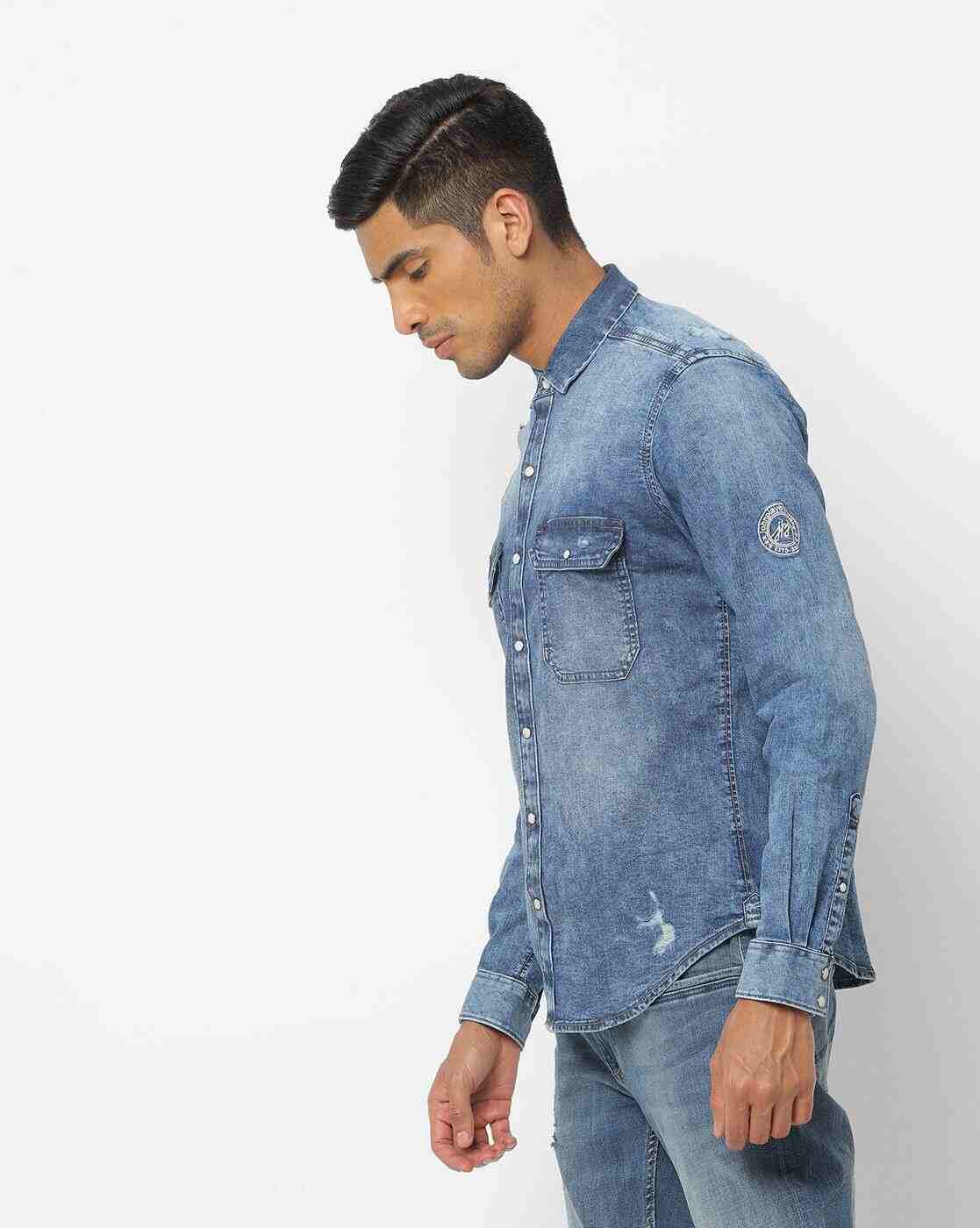 JOHN PLAYERS JEANS | Mid-Wash Slim Fit Shirt with Flap Pockets|1