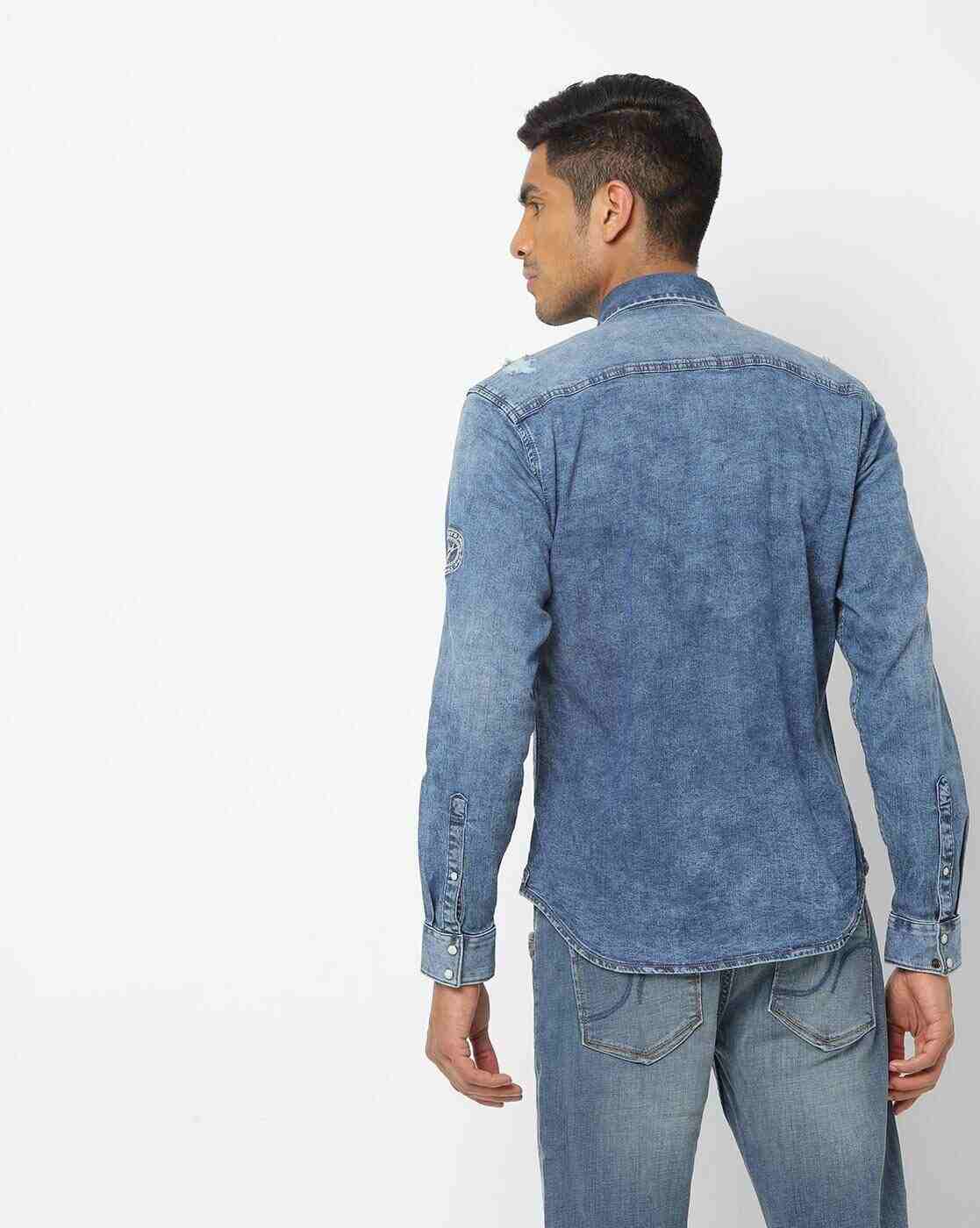 JOHN PLAYERS JEANS | Mid-Wash Slim Fit Shirt with Flap Pockets|2