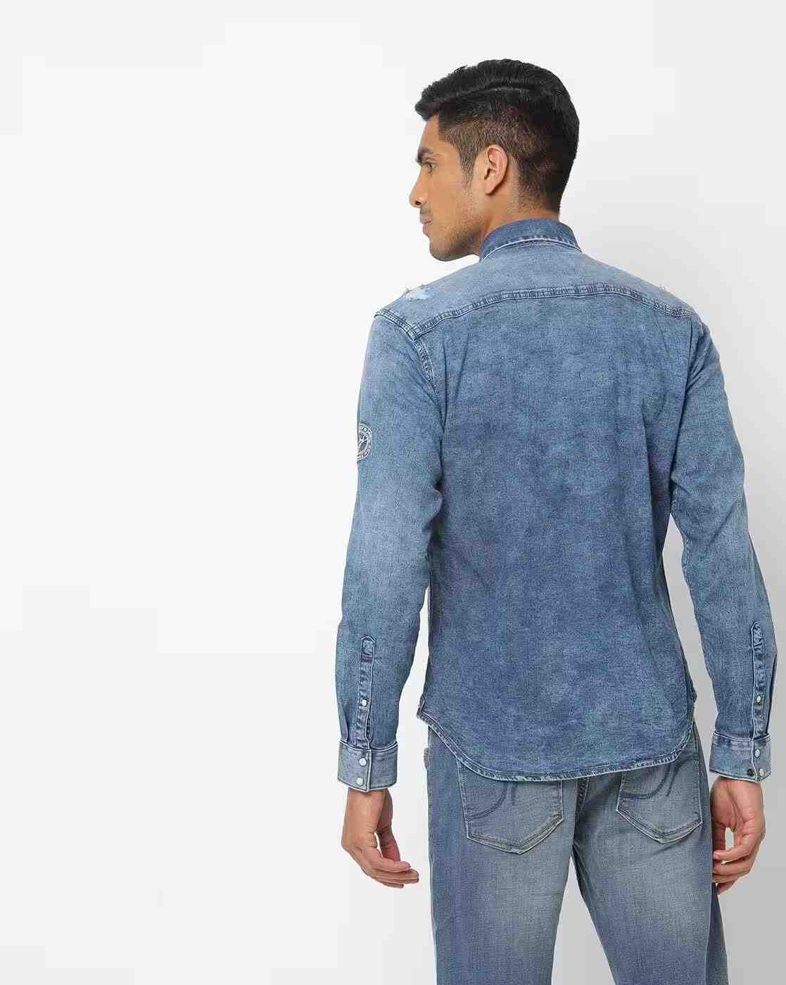 JOHN PLAYERS JEANS | Mid-Wash Slim Fit Shirt with Flap Pockets|2