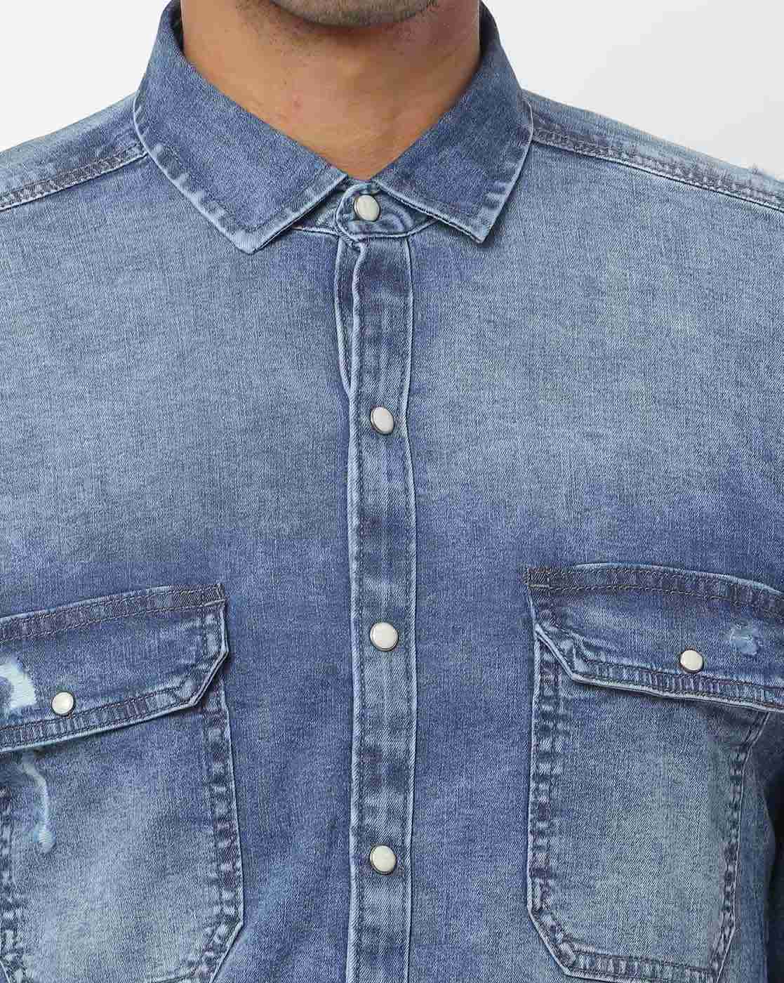 JOHN PLAYERS JEANS | Mid-Wash Slim Fit Shirt with Flap Pockets|3