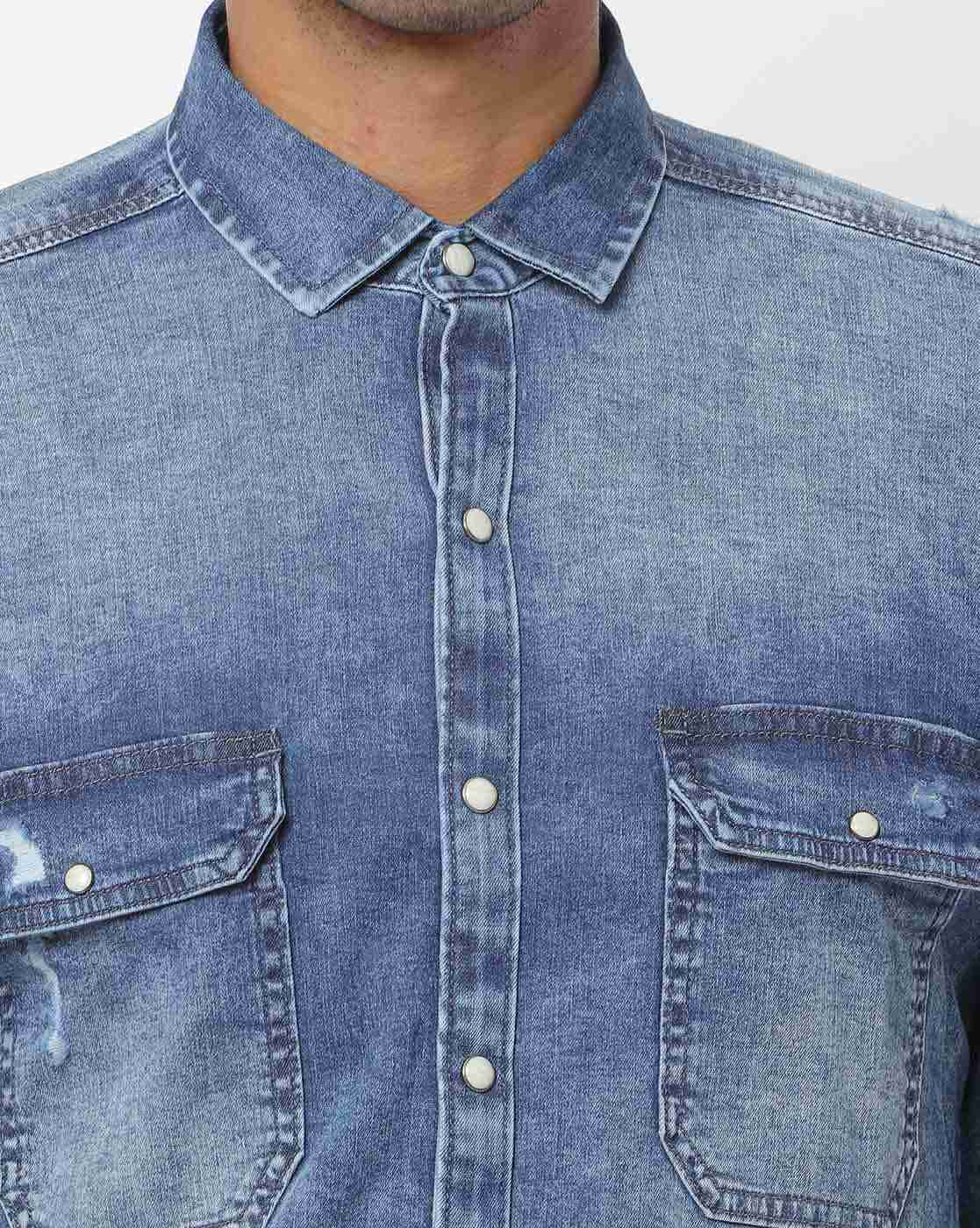 JOHN PLAYERS JEANS | Mid-Wash Slim Fit Shirt with Flap Pockets|3