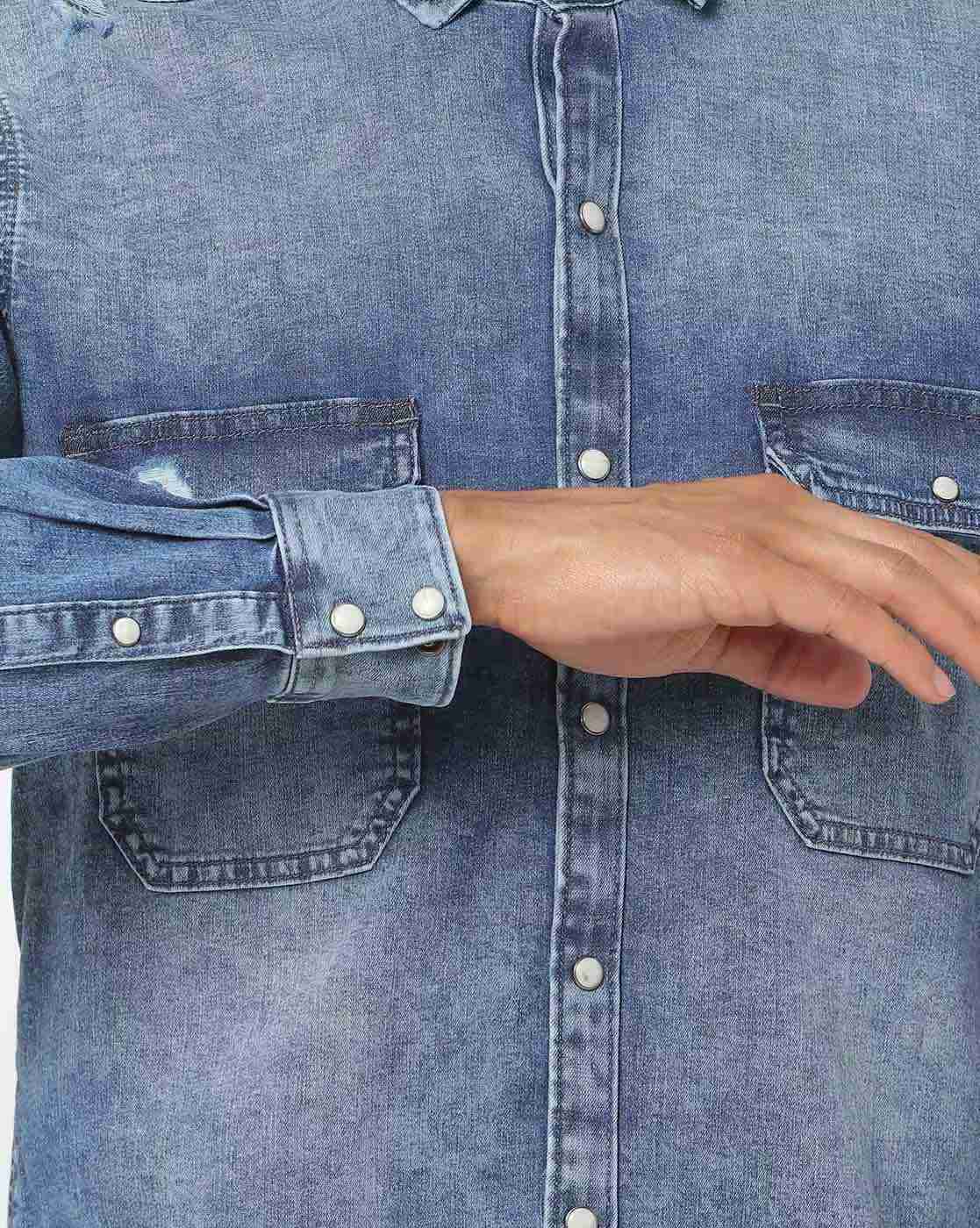 JOHN PLAYERS JEANS | Mid-Wash Slim Fit Shirt with Flap Pockets|4