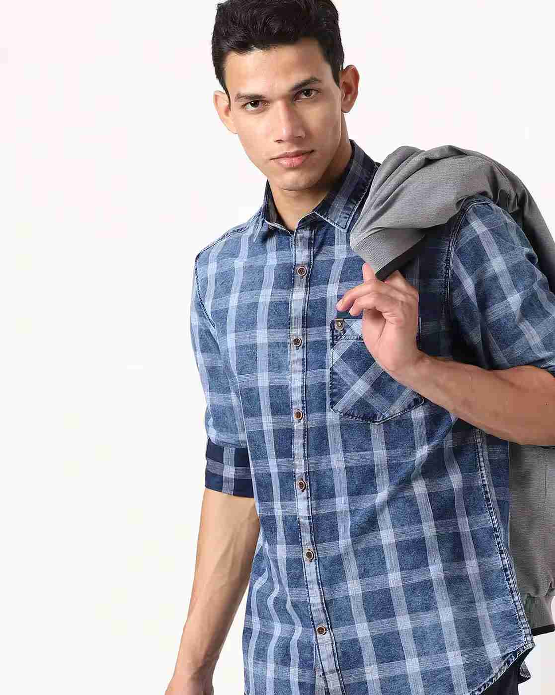JOHN PLAYERS JEANS | Checked Extra Slim Fit Shirt with Patch Pocket|0