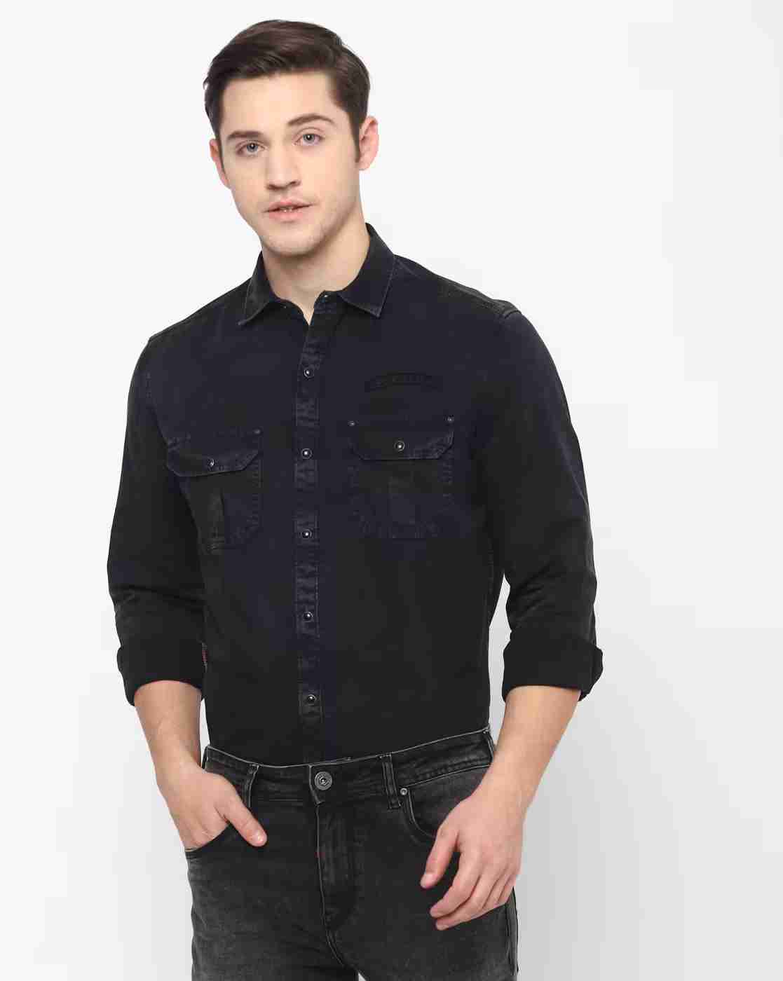 Lightly Washed Extra Slim Fit Shirt with Flap Pockets