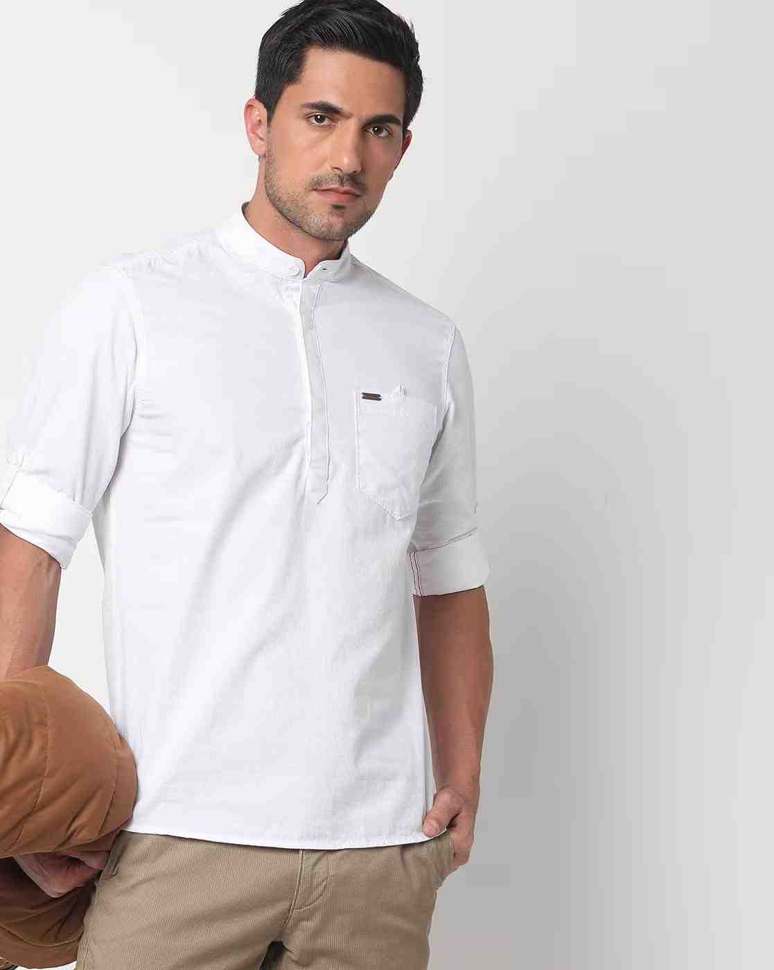 JOHN PLAYERS JEANS | Slim Fit Shirt with Band Collar|0