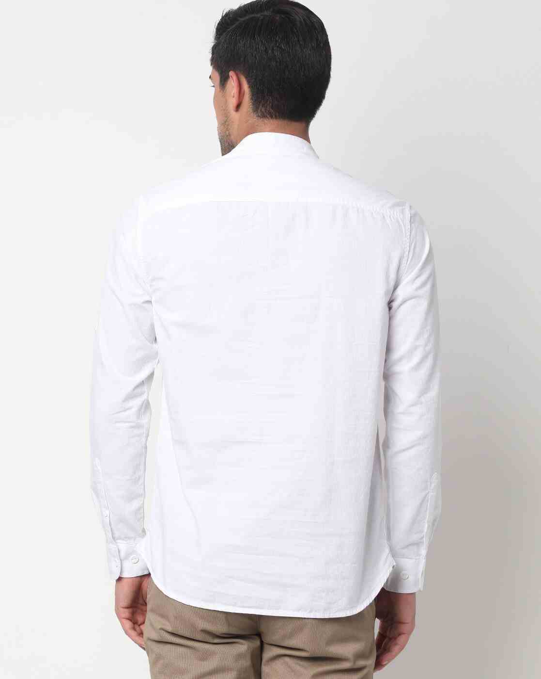 JOHN PLAYERS JEANS | Slim Fit Shirt with Band Collar|1