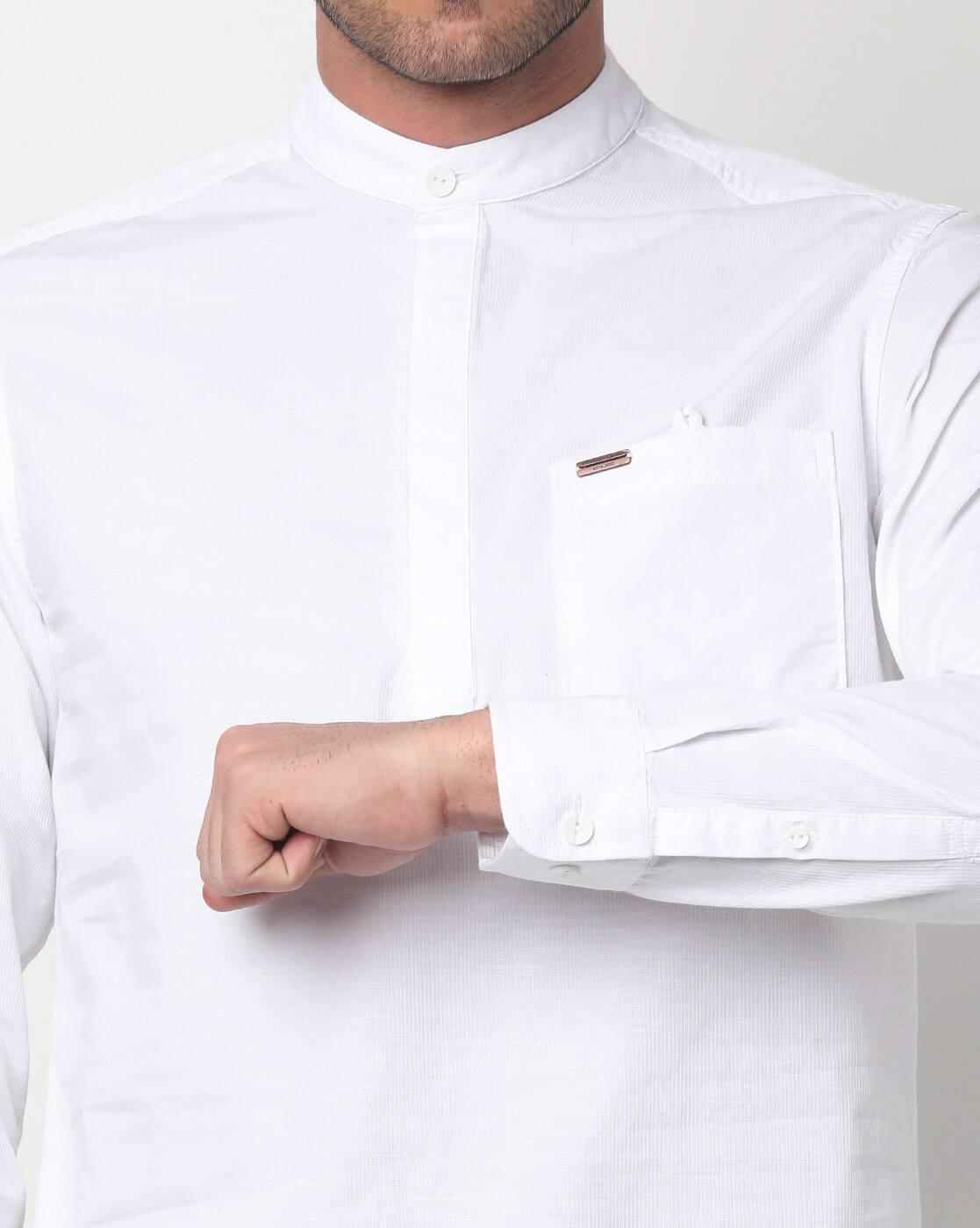 JOHN PLAYERS JEANS | Slim Fit Shirt with Band Collar|3
