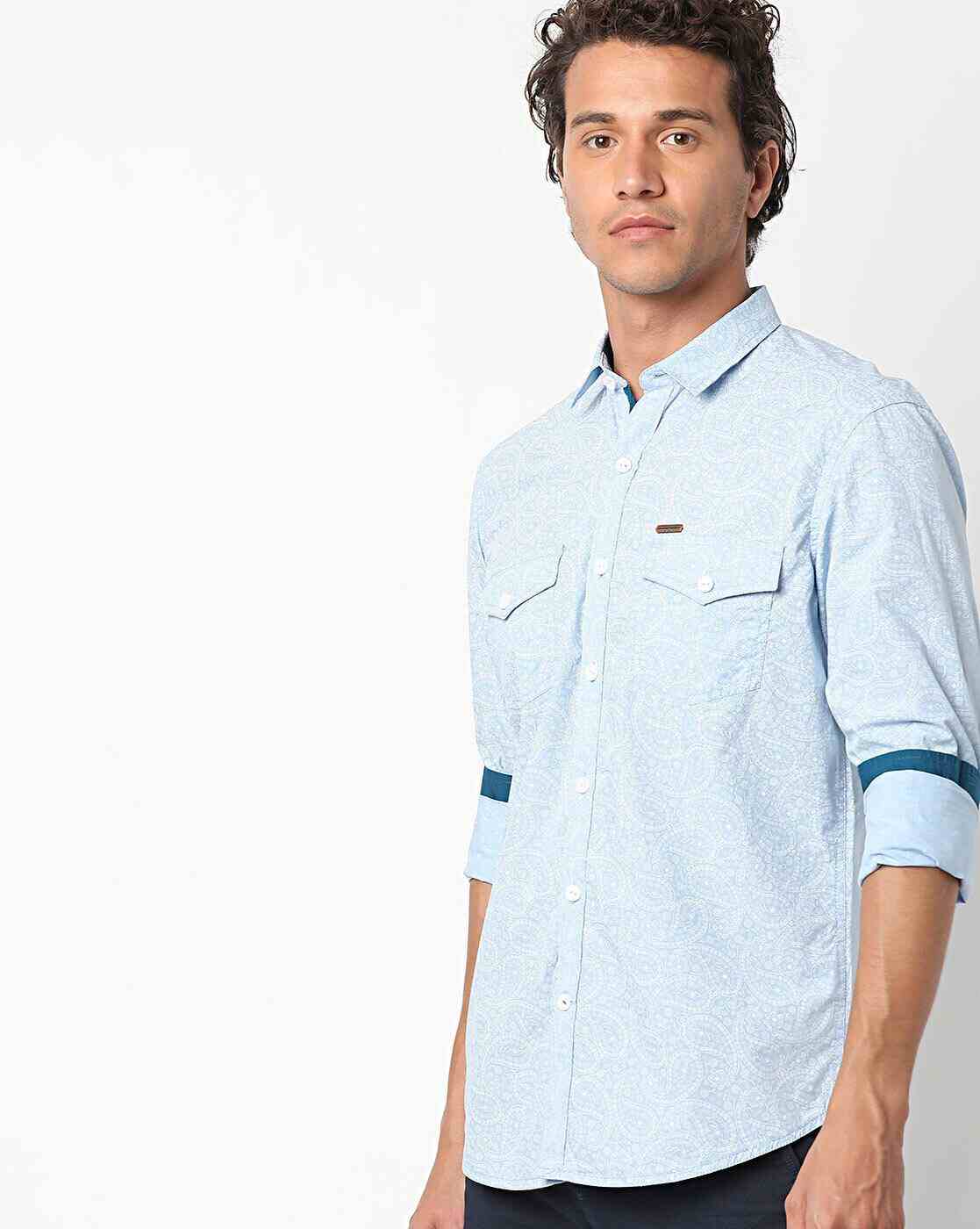 Paisley Print Slim Fit Shirt with Flap Pockets