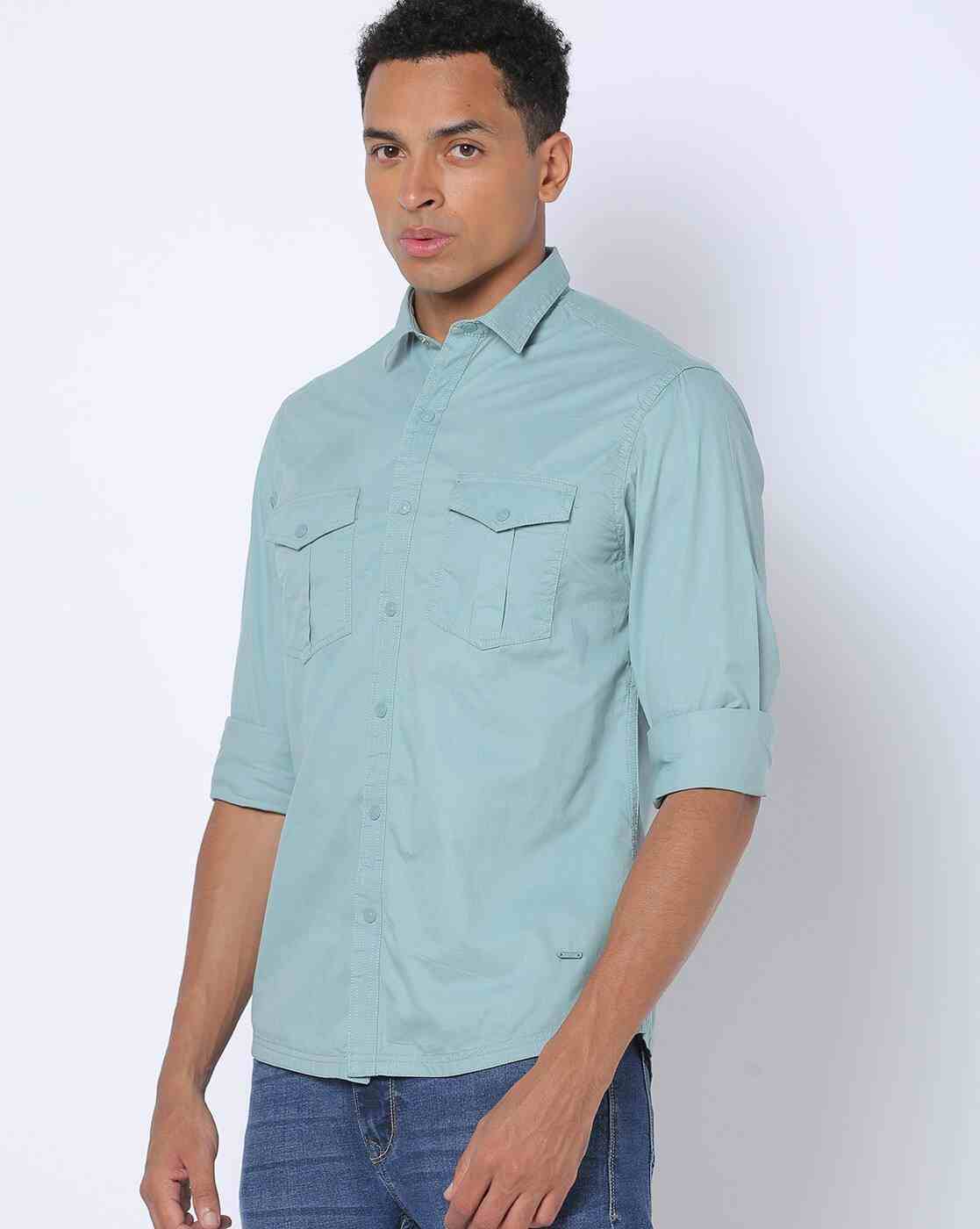 Men Slim Fit Shirt with Flat Pockets
