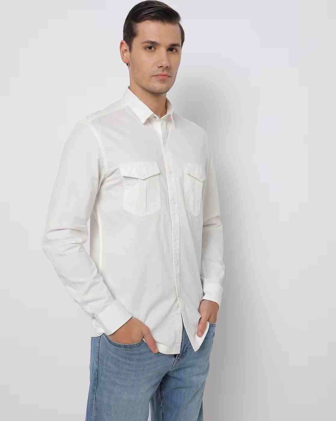 Men Slim Fit Shirt with Flat Pockets