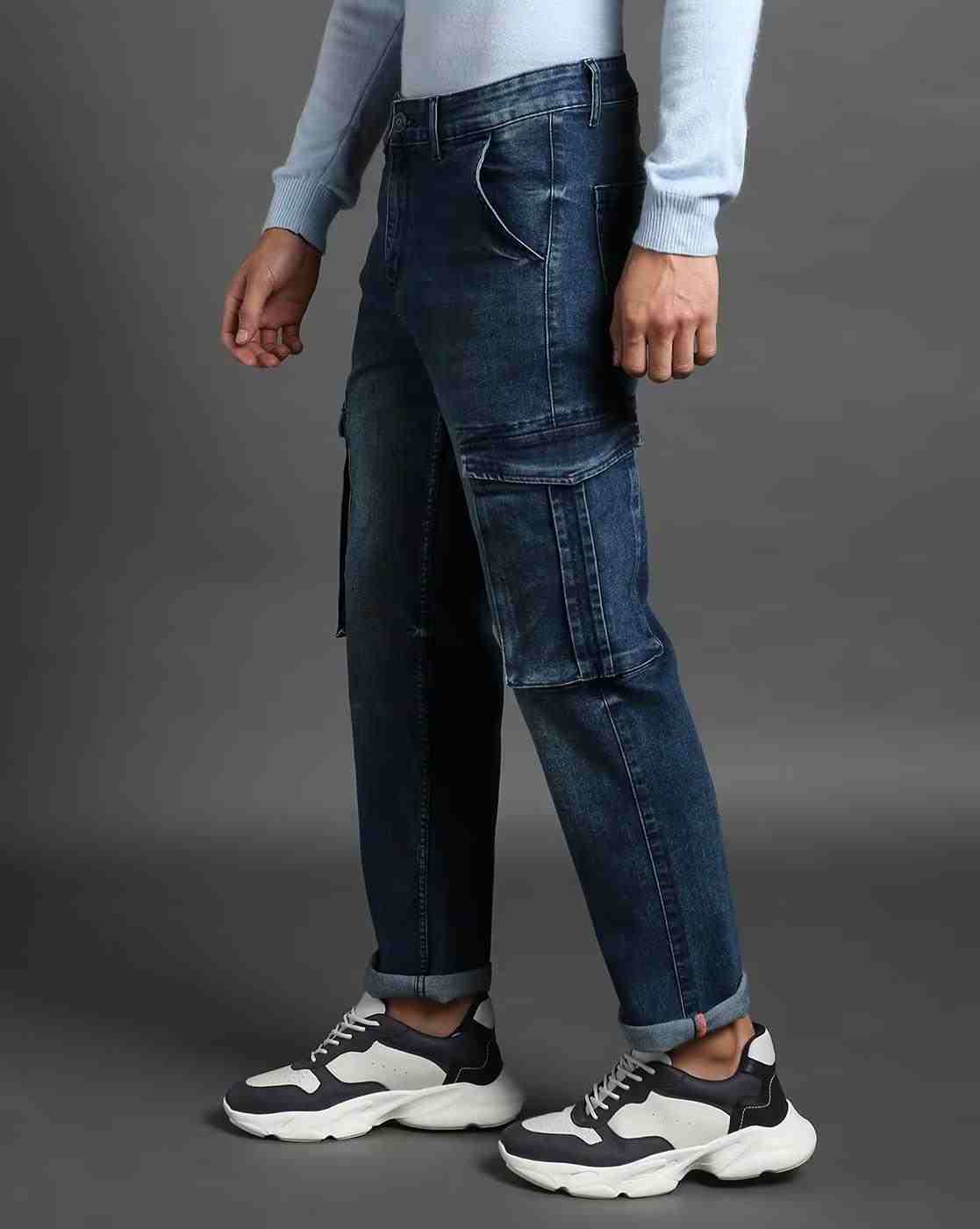 JOHN PLAYERS JEANS | Men Mid-Wash Straight Cargo Jeans|1