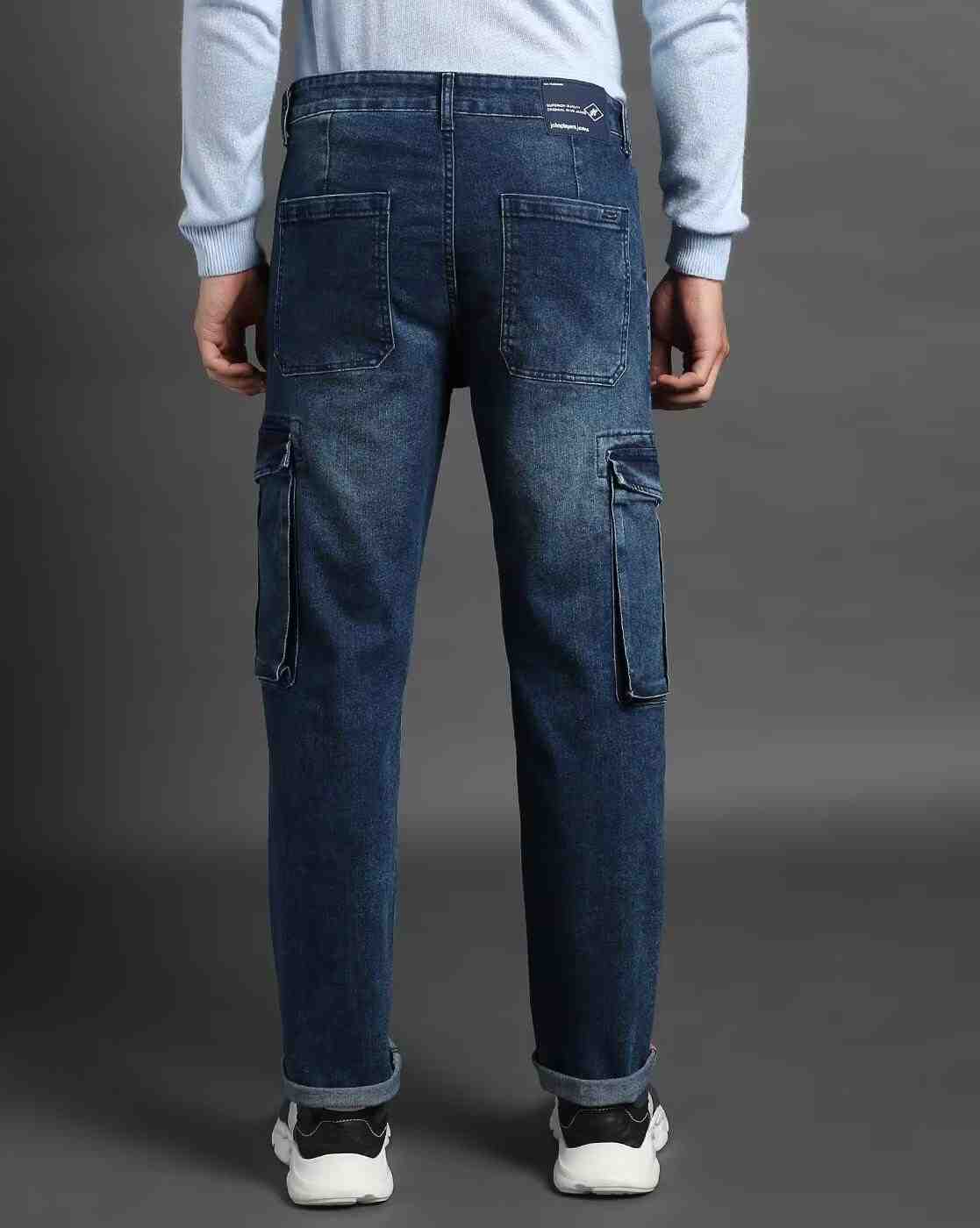 JOHN PLAYERS JEANS | Men Mid-Wash Straight Cargo Jeans|2