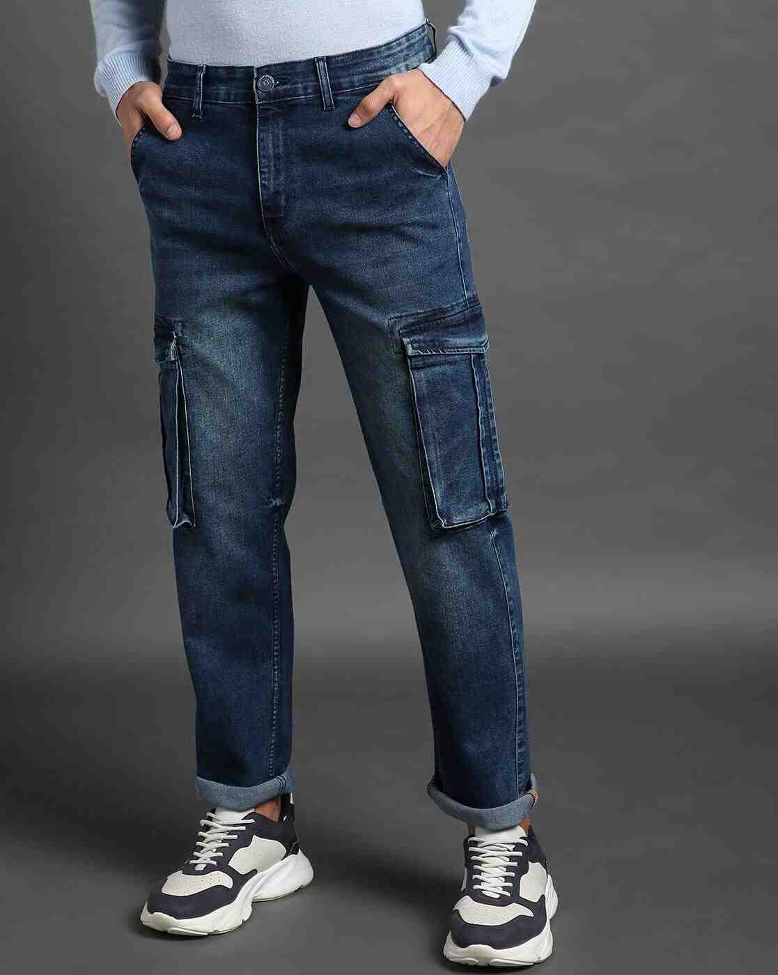 JOHN PLAYERS JEANS | Men Mid-Wash Straight Cargo Jeans|3