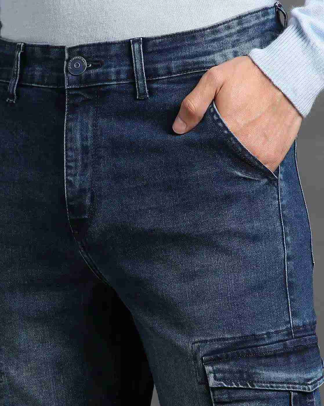 JOHN PLAYERS JEANS | Men Mid-Wash Straight Cargo Jeans|4