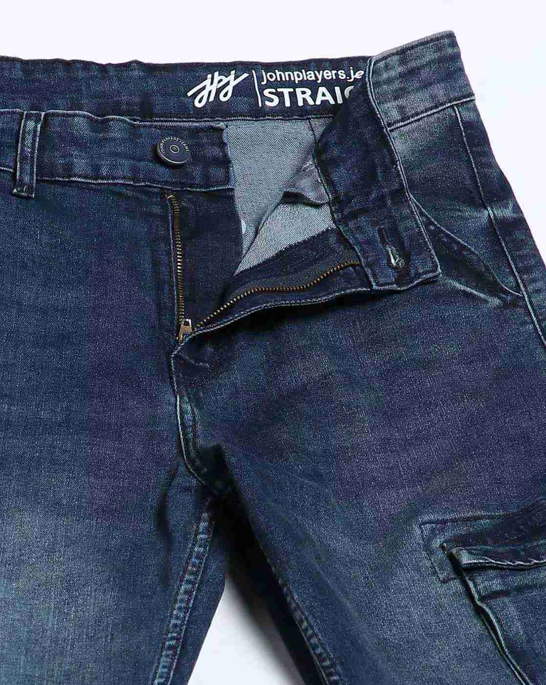 JOHN PLAYERS JEANS | Men Mid-Wash Straight Cargo Jeans|5