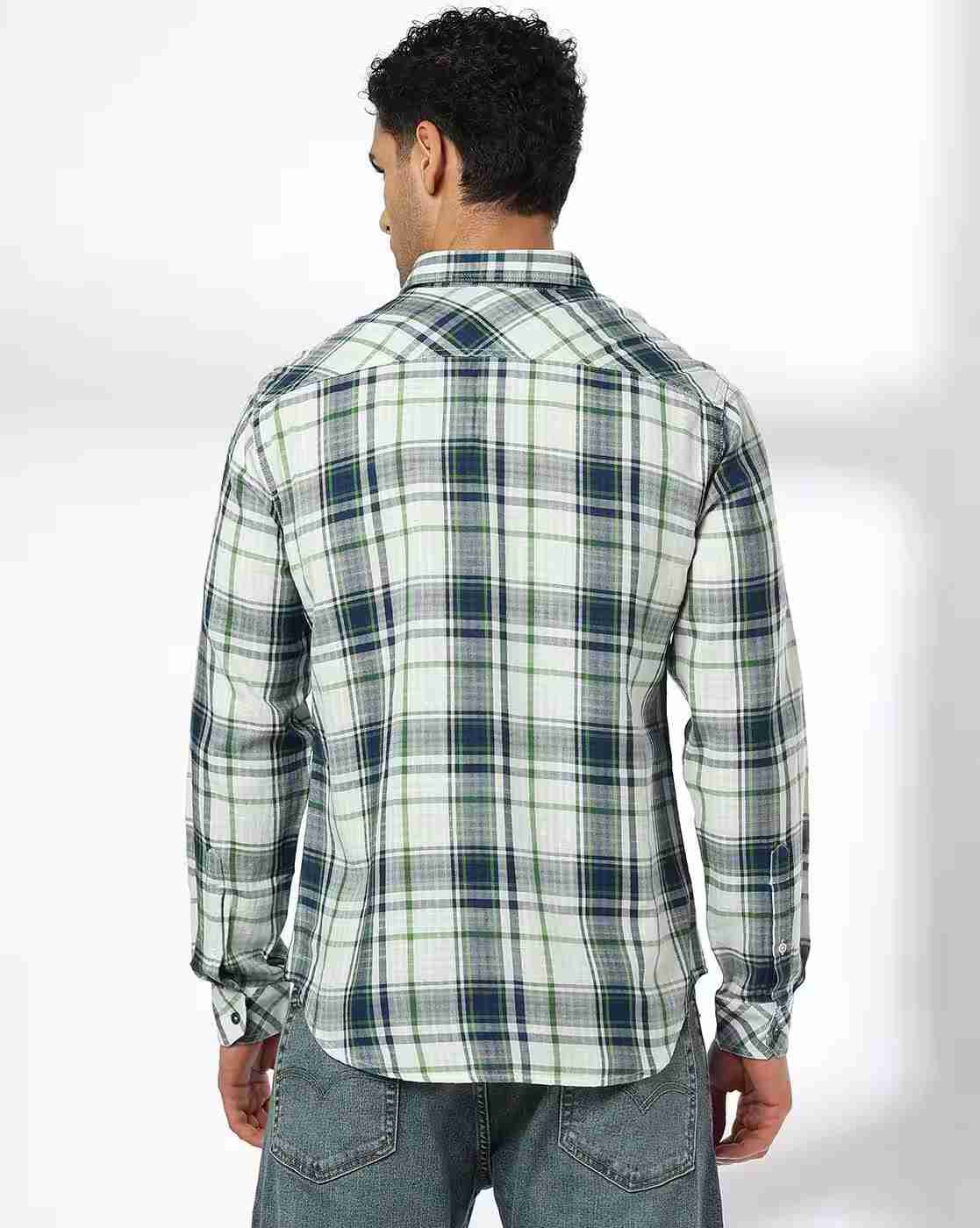 JOHN PLAYERS JEANS | Men Checked Slim Fit Shirt|2