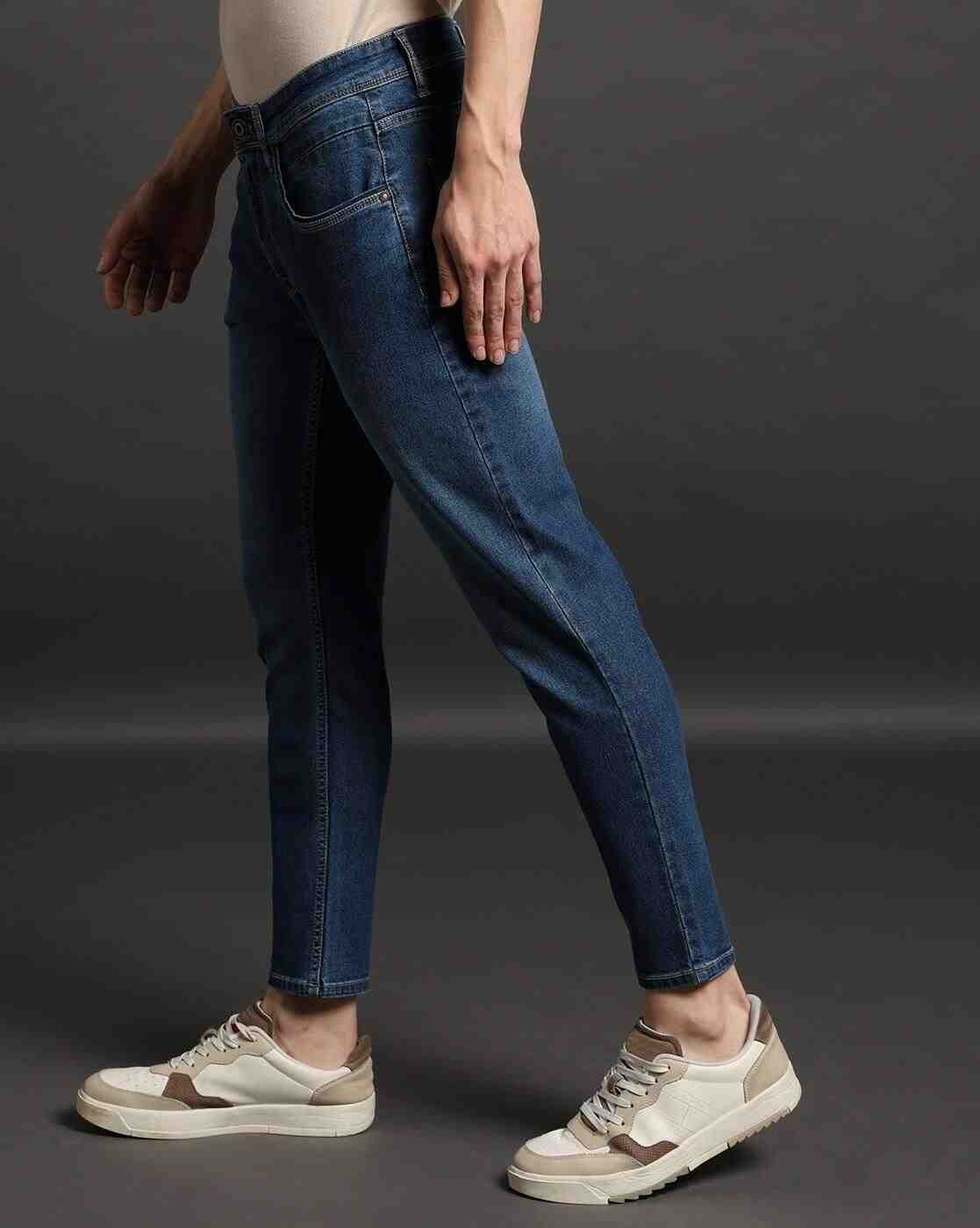 JOHN PLAYERS JEANS | Men Mid-Wash Skinny Fit Cropped Jeans|1