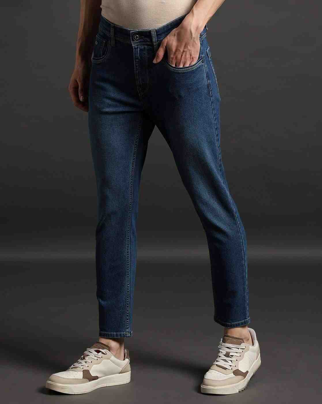 JOHN PLAYERS JEANS | Men Mid-Wash Skinny Fit Cropped Jeans|3