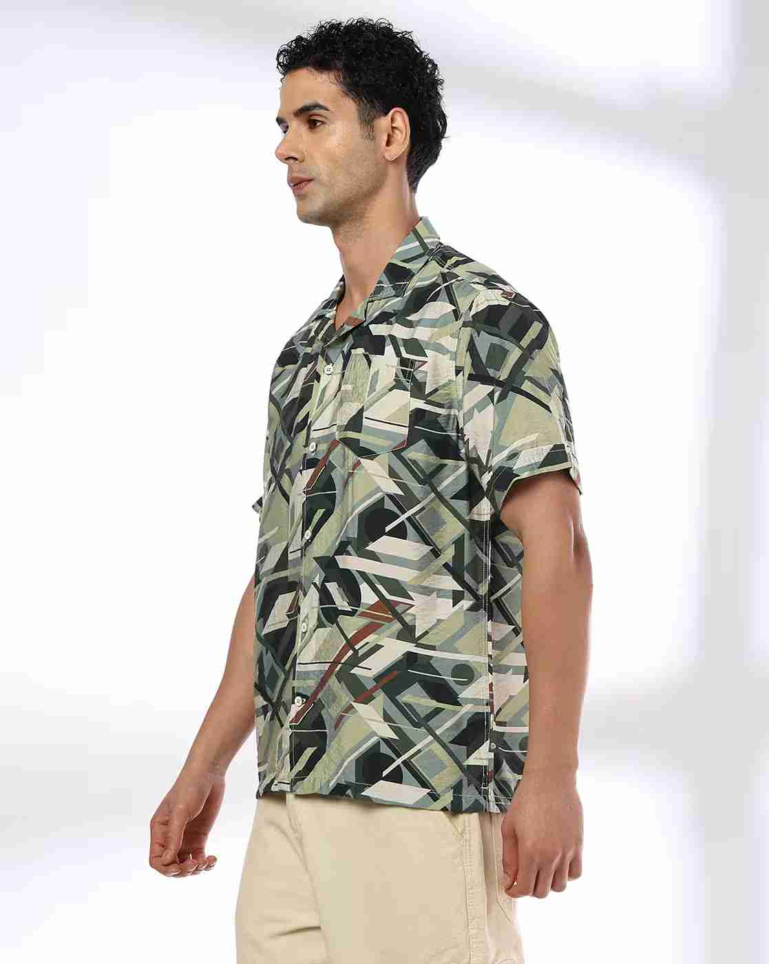 JOHN PLAYERS JEANS | Men Printed Slim Fit Cotton Shirt with Patch Pocket