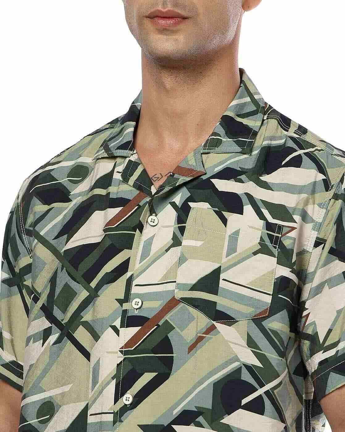 JOHN PLAYERS JEANS | Men Printed Slim Fit Cotton Shirt with Patch Pocket|3