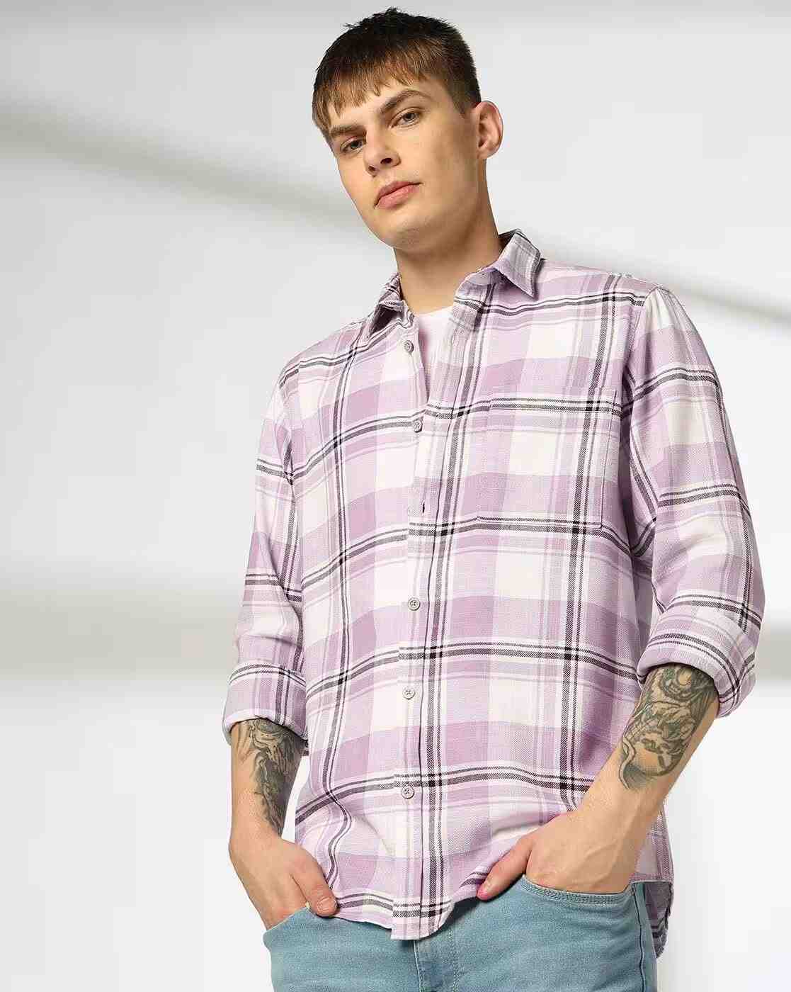 JOHN PLAYERS JEANS | Men Checked Slim Fit Shirt with Patch Pocket|0