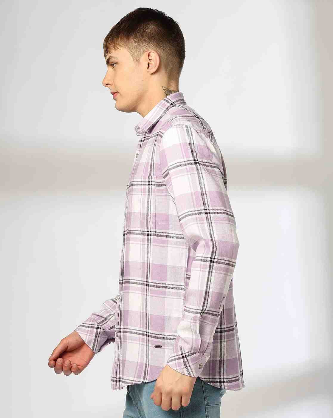 JOHN PLAYERS JEANS | Men Checked Slim Fit Shirt with Patch Pocket|1