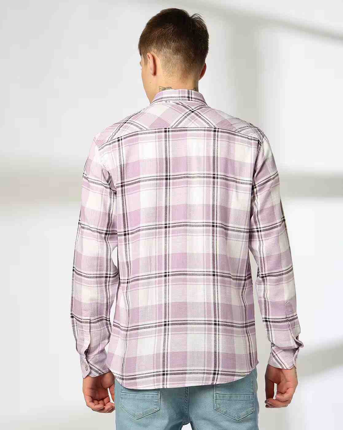 JOHN PLAYERS JEANS | Men Checked Slim Fit Shirt with Patch Pocket|2