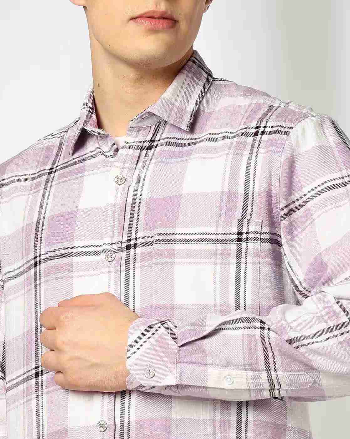 JOHN PLAYERS JEANS | Men Checked Slim Fit Shirt with Patch Pocket|3