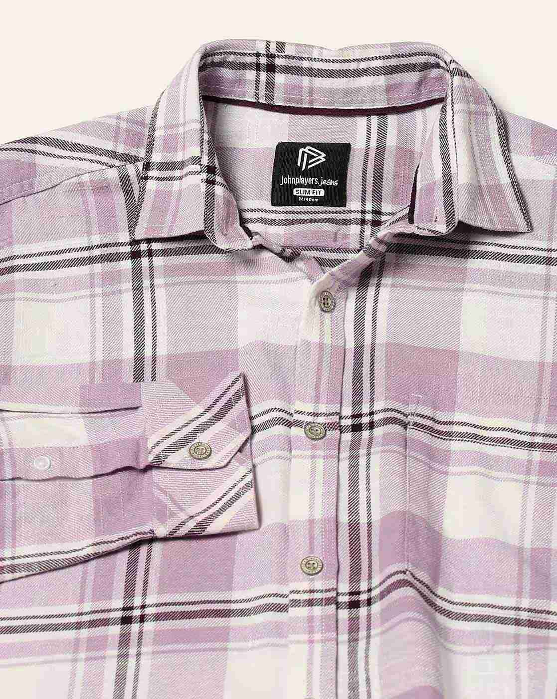 JOHN PLAYERS JEANS | Men Checked Slim Fit Shirt with Patch Pocket|4