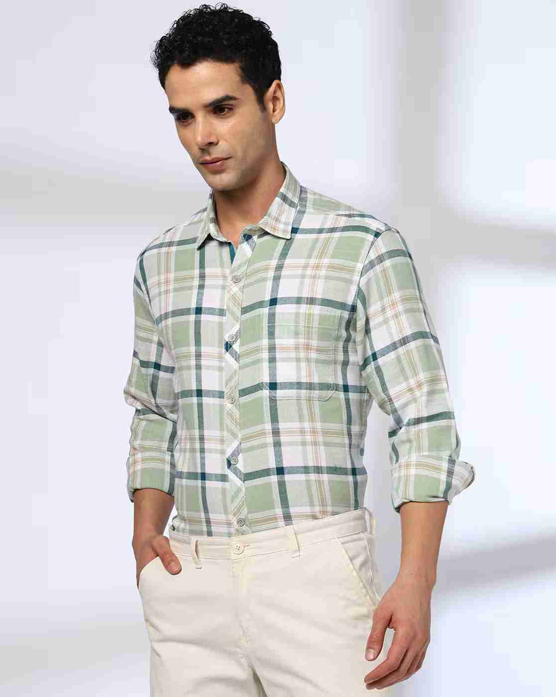 JOHN PLAYERS JEANS | Men Checked Slim Fit Cotton Shirt|0