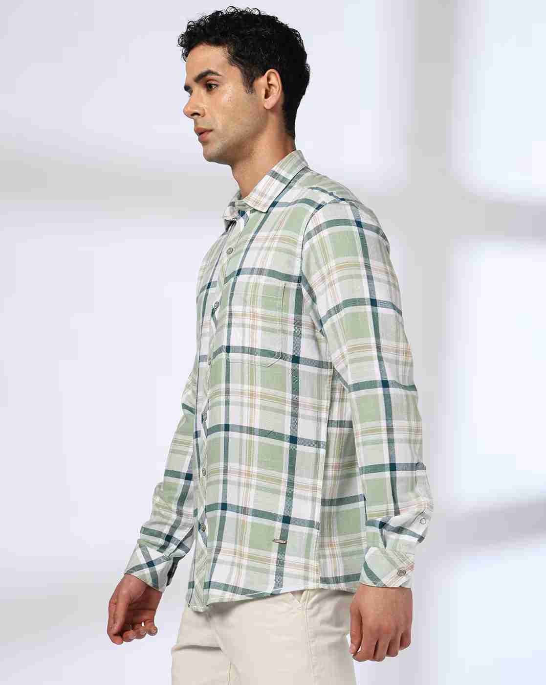 JOHN PLAYERS JEANS | Men Checked Slim Fit Cotton Shirt|1