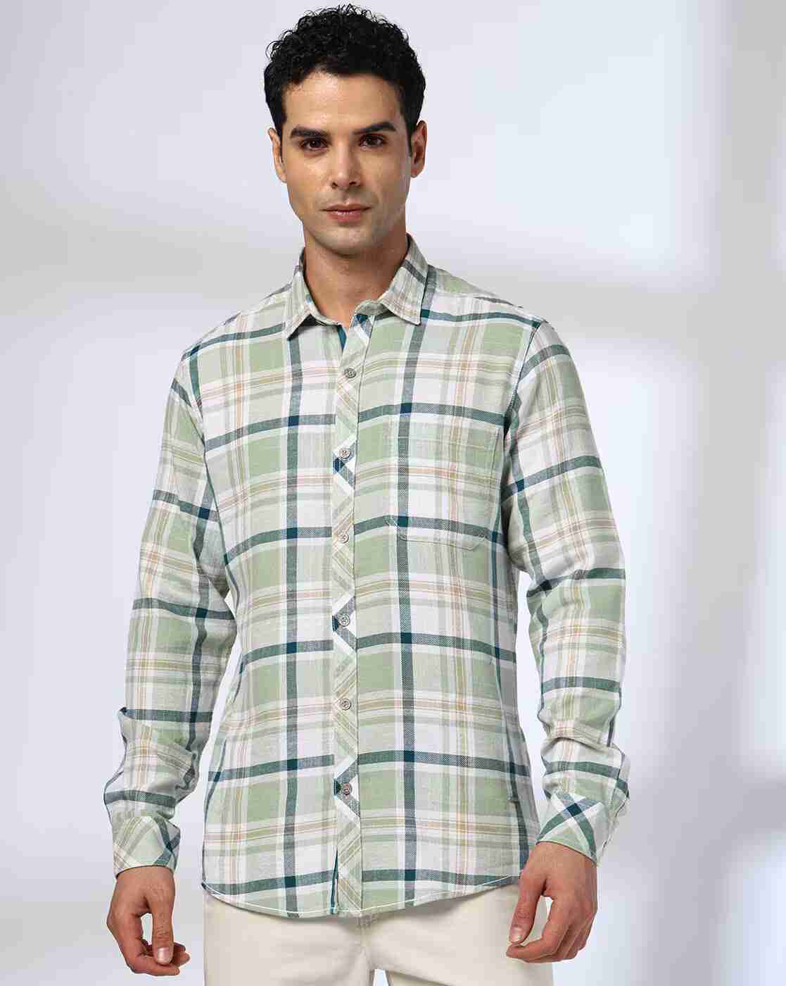 JOHN PLAYERS JEANS | Men Checked Slim Fit Cotton Shirt|3