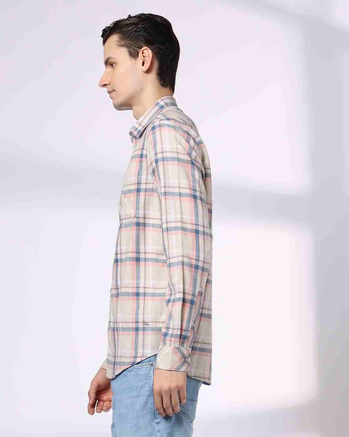 JOHN PLAYERS JEANS | Men Checked Slim Fit Shirt with Patch Pocket|0