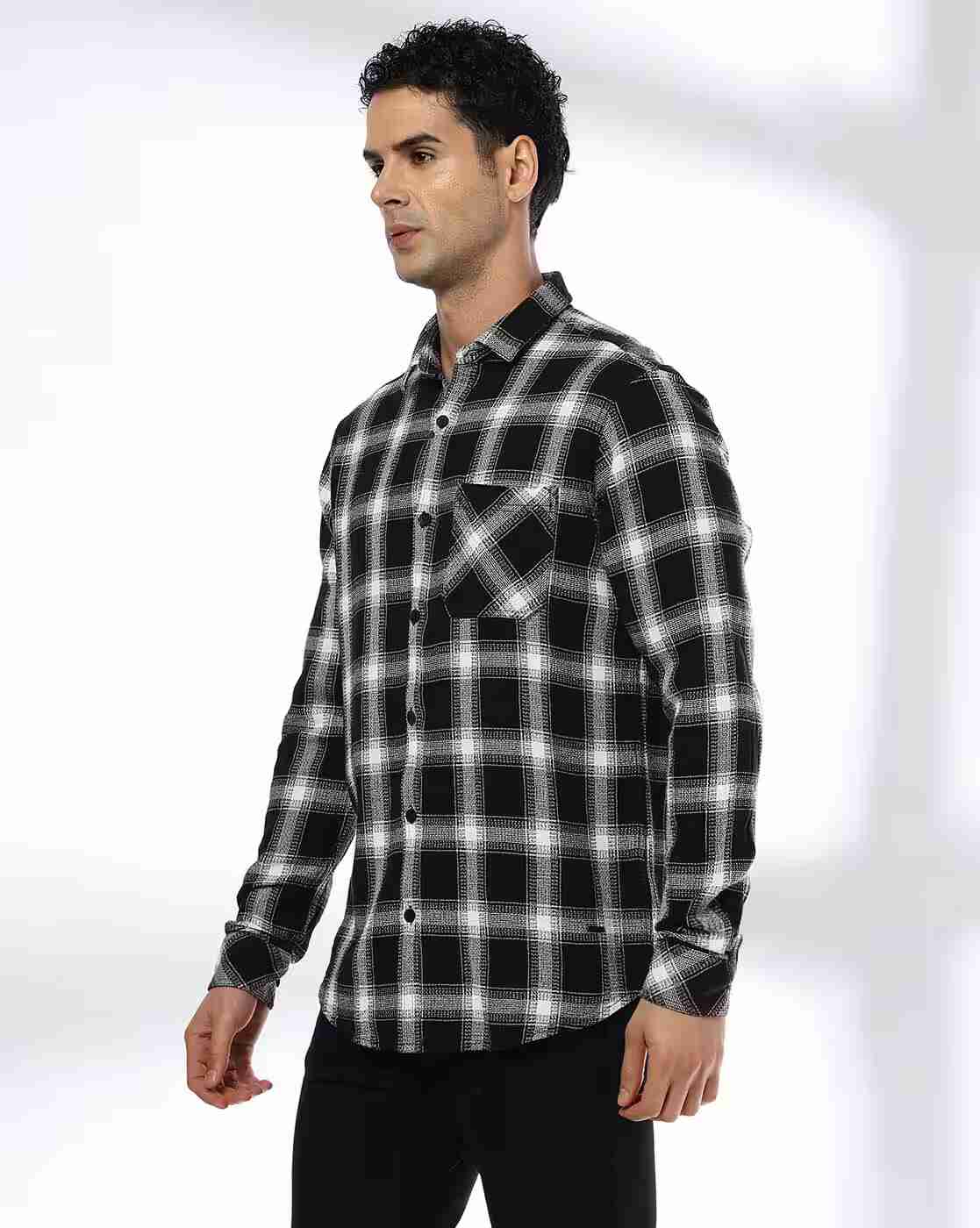 JOHN PLAYERS JEANS | Men Checked Slim Fit Shirt with Patch Pocket|1