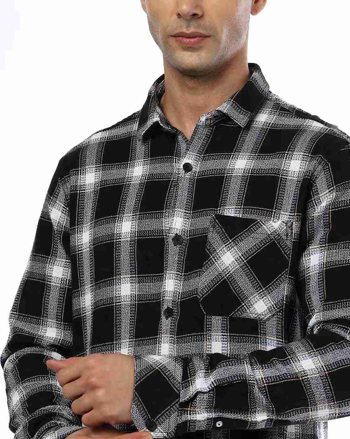 JOHN PLAYERS JEANS | Men Checked Slim Fit Shirt with Patch Pocket|4