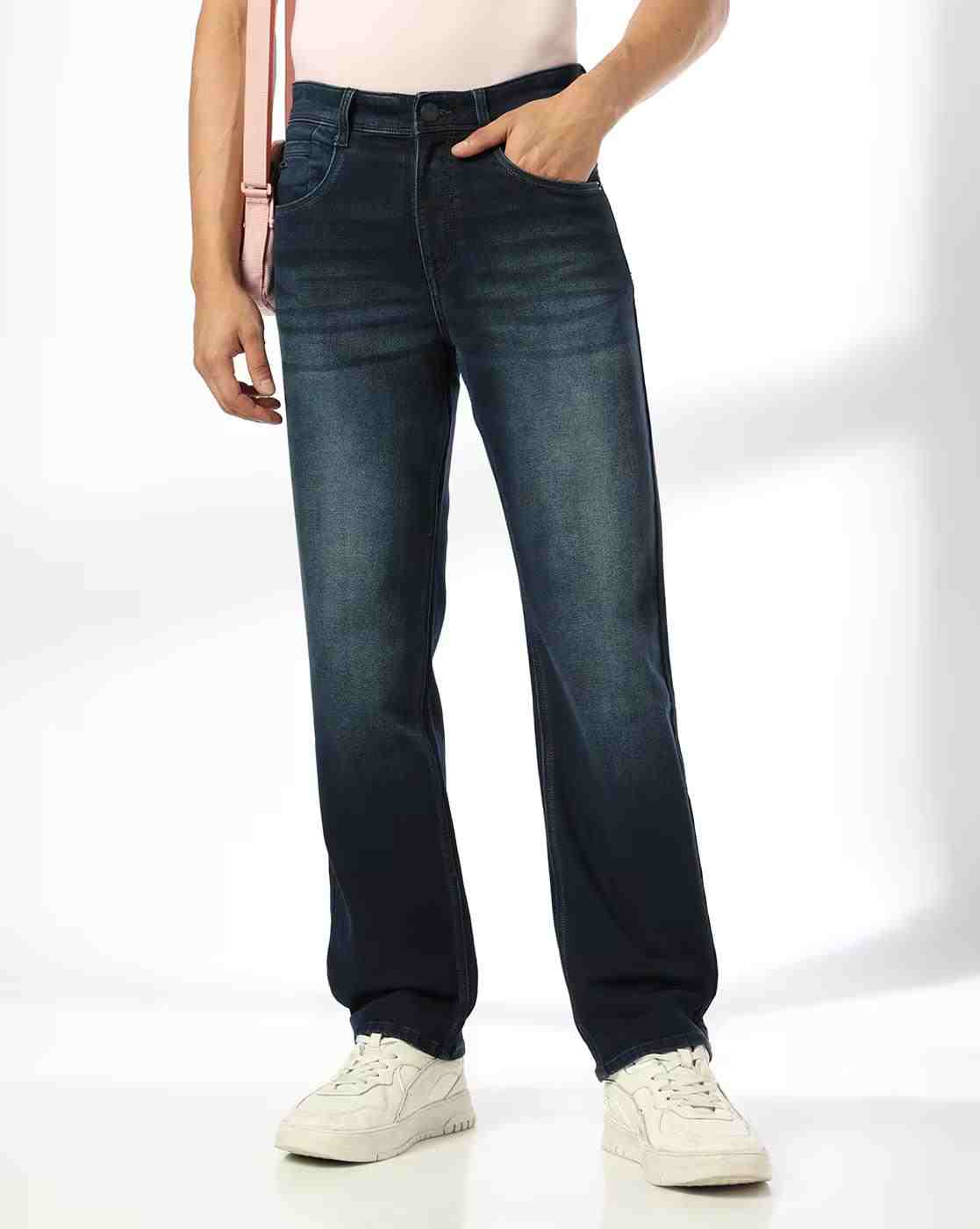 Men Heavily Washed Straight Fit Jeans