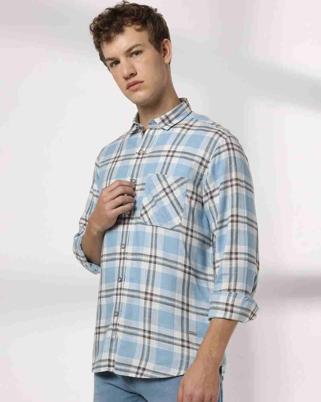 JOHN PLAYERS JEANS | Men Checked Slim Fit Shirt with Patch Pocket|0