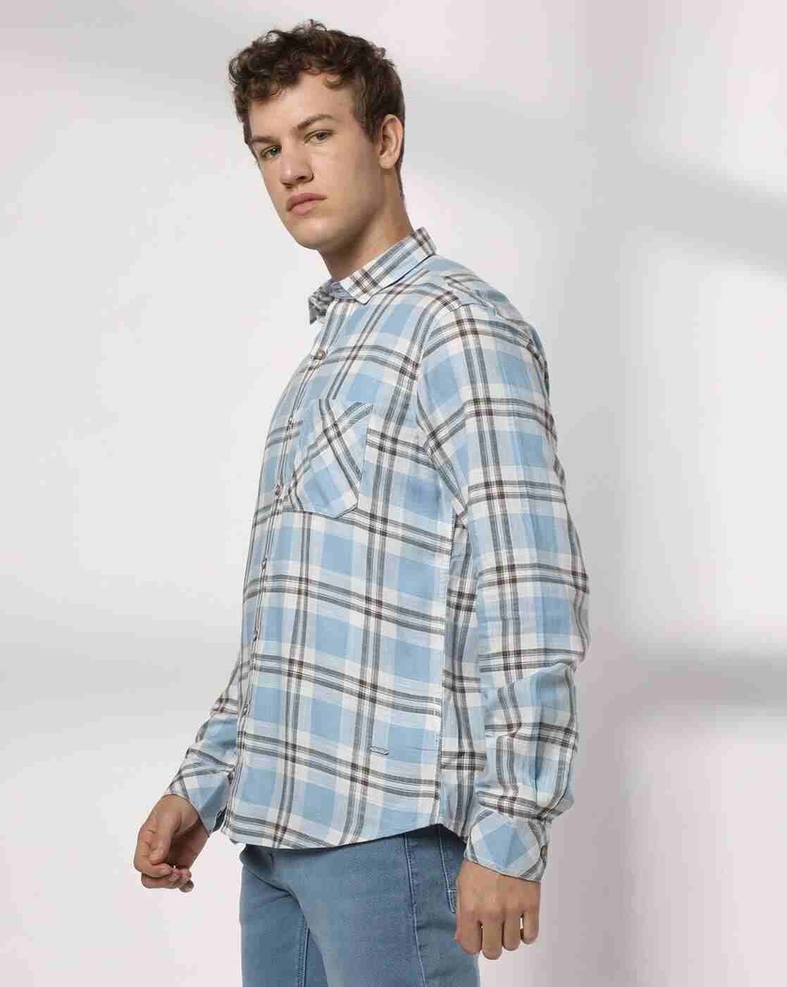 JOHN PLAYERS JEANS | Men Checked Slim Fit Shirt with Patch Pocket|1