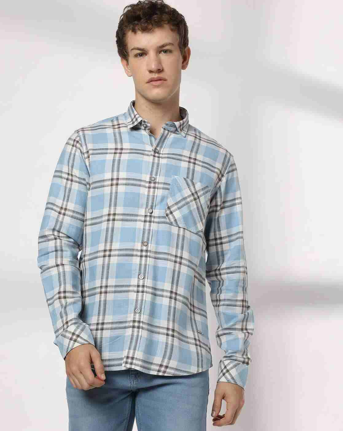 JOHN PLAYERS JEANS | Men Checked Slim Fit Shirt with Patch Pocket|3