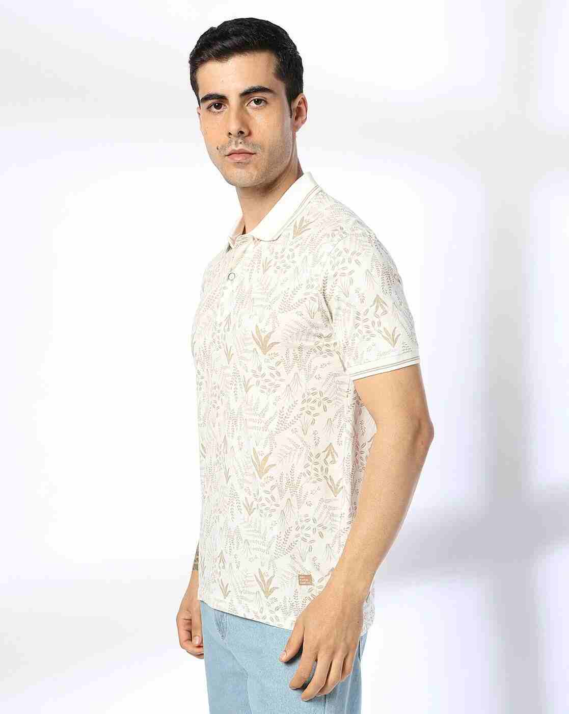 JOHN PLAYERS JEANS | Men Leaf Print Slim Fit Polo T-Shirt|1