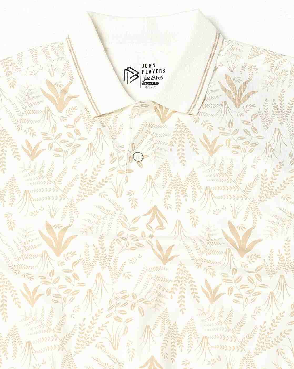JOHN PLAYERS JEANS | Men Leaf Print Slim Fit Polo T-Shirt|4