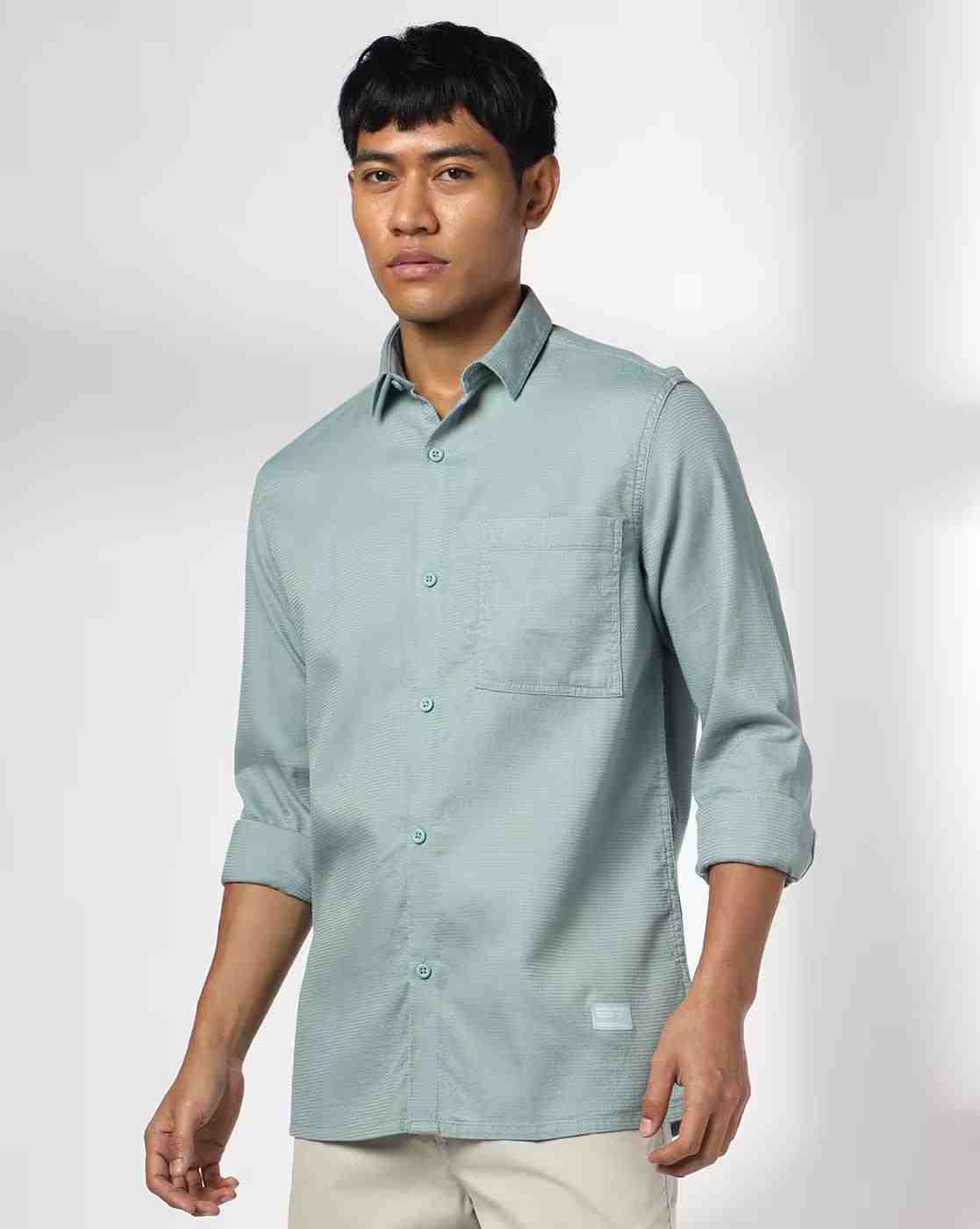 Men Self-Striped Slim Fit Shirt