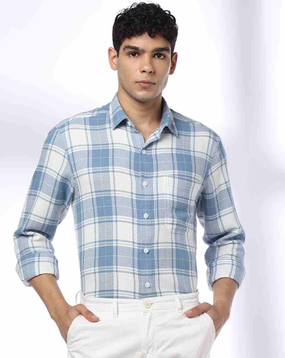 JOHN PLAYERS JEANS | Men Checked Slim Fit Shirt with Patch Pocket|0