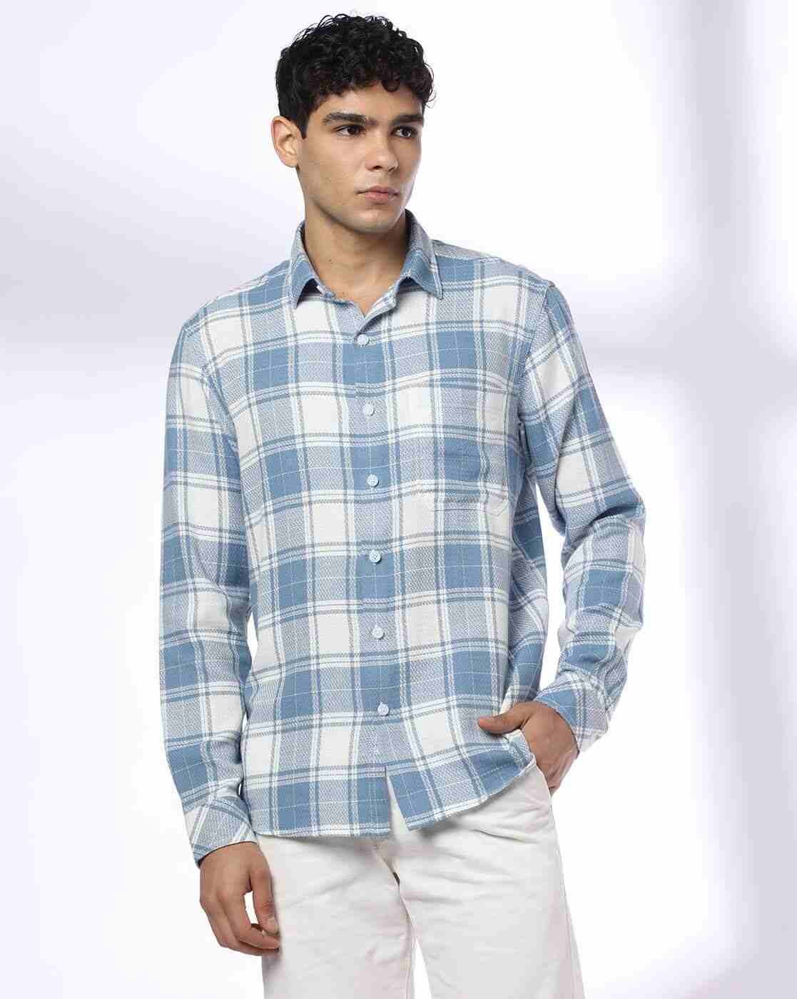 JOHN PLAYERS JEANS | Men Checked Slim Fit Shirt with Patch Pocket|1
