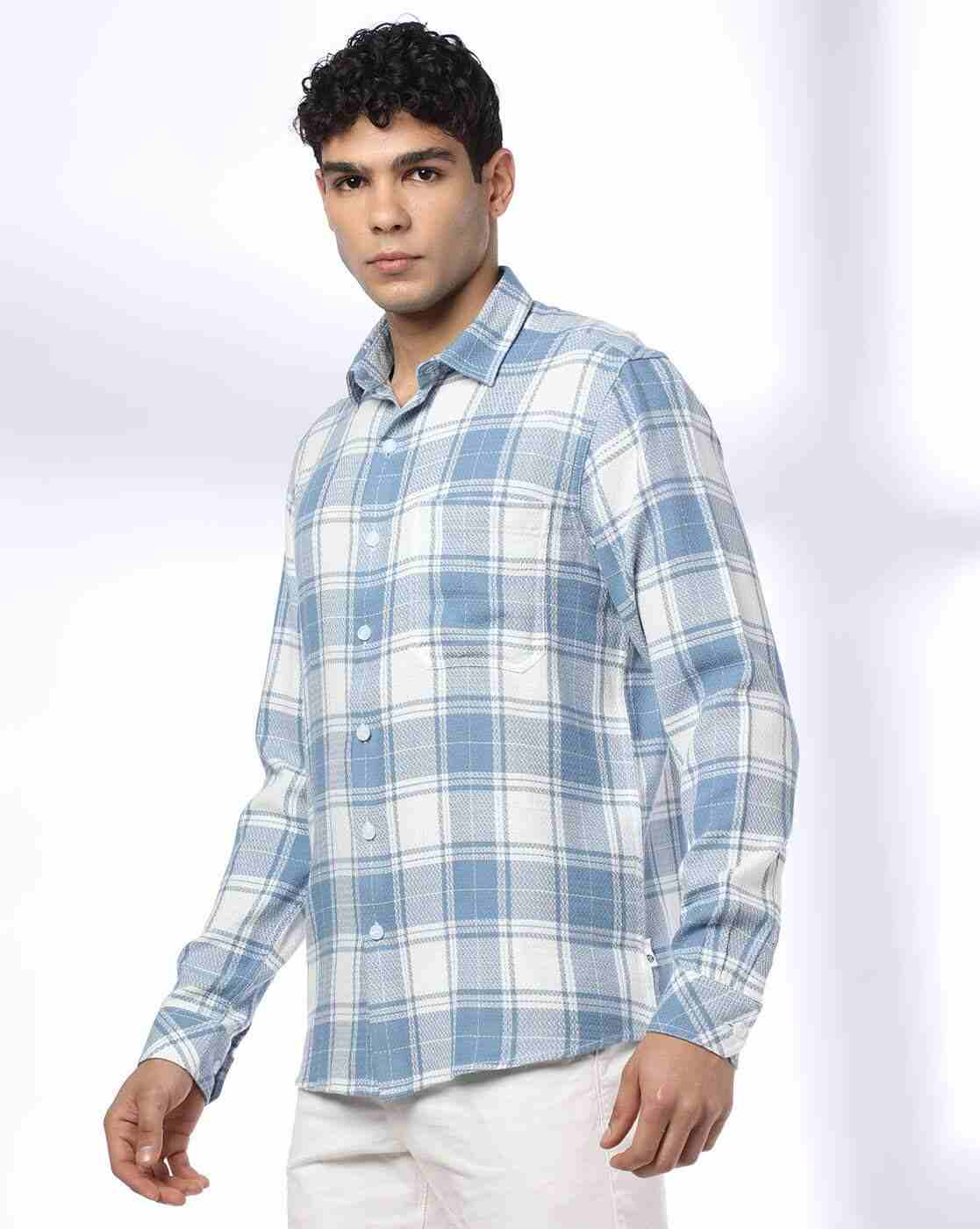 JOHN PLAYERS JEANS | Men Checked Slim Fit Shirt with Patch Pocket|2