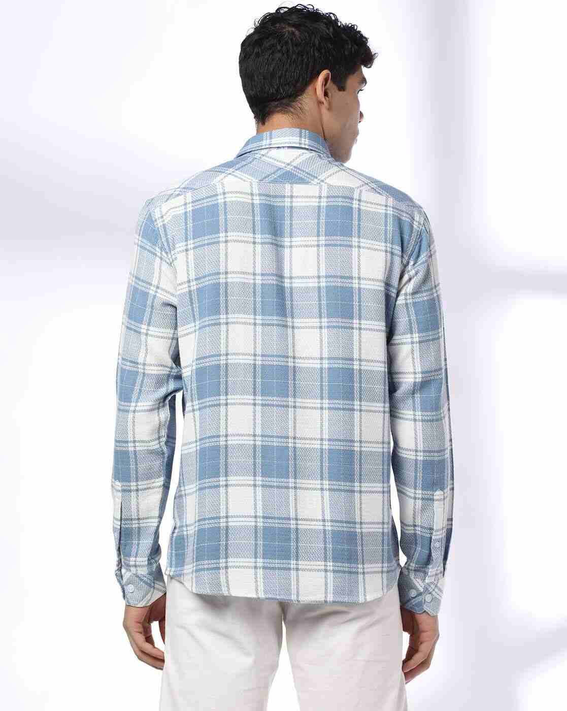 JOHN PLAYERS JEANS | Men Checked Slim Fit Shirt with Patch Pocket|3