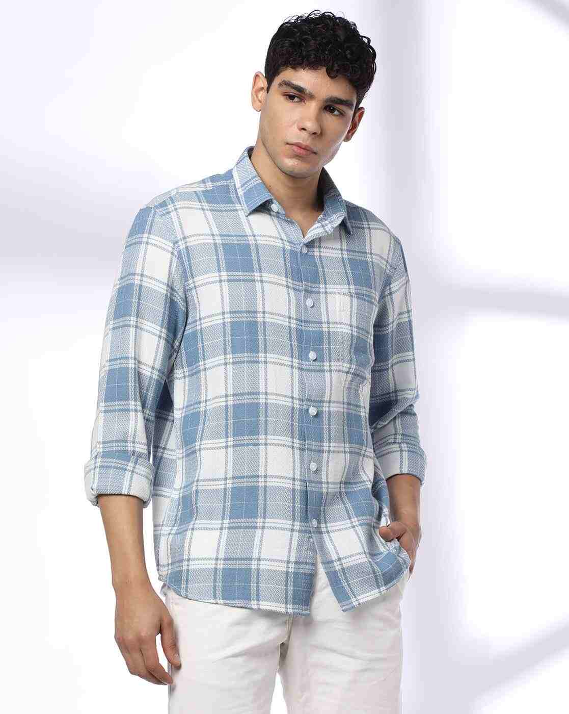 JOHN PLAYERS JEANS | Men Checked Slim Fit Shirt with Patch Pocket|4