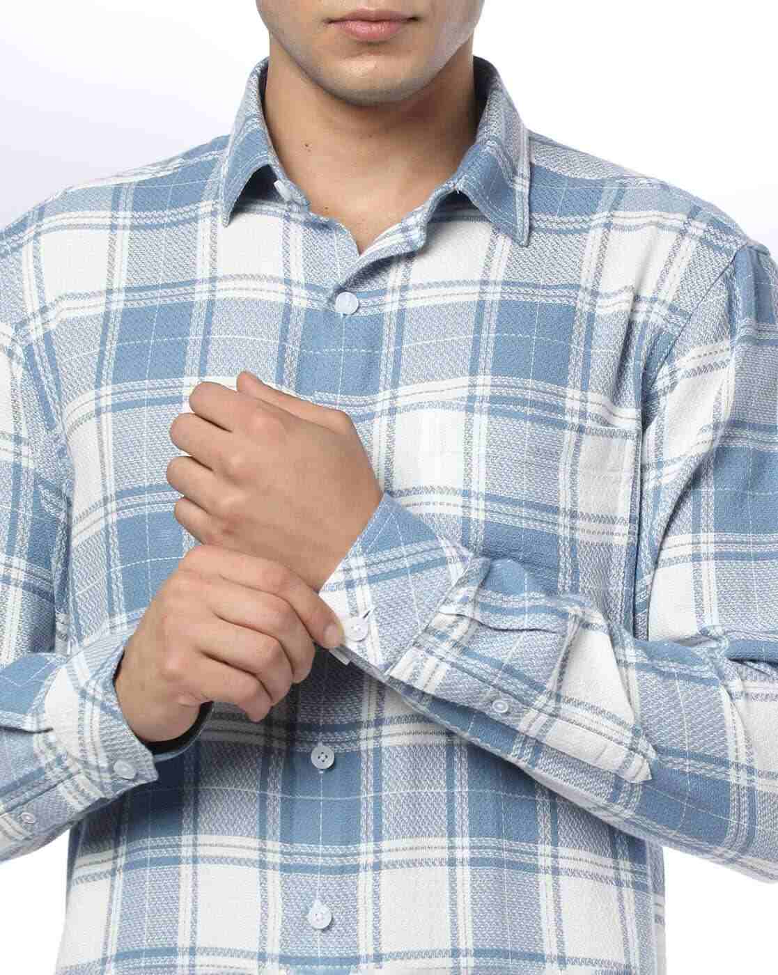 JOHN PLAYERS JEANS | Men Checked Slim Fit Shirt with Patch Pocket|5