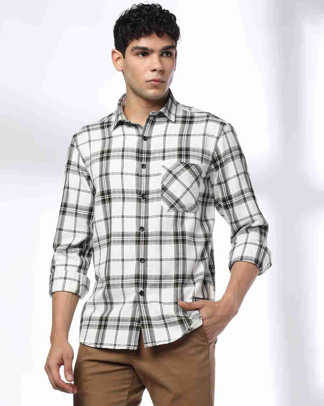 JOHN PLAYERS JEANS | Men Checked Slim Fit Shirt with Patch Pocket|0