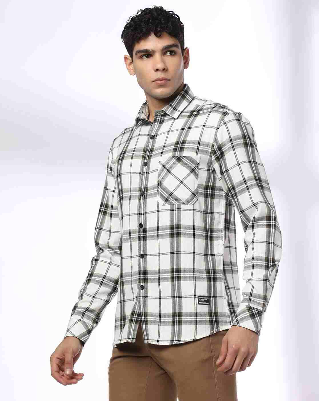 JOHN PLAYERS JEANS | Men Checked Slim Fit Shirt with Patch Pocket|1